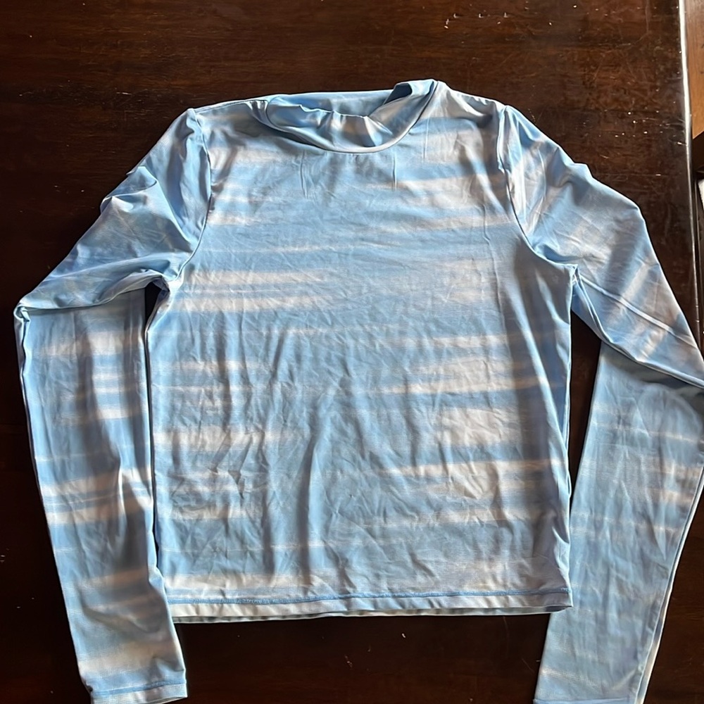 Marble blue spandex mock neck long sleeve